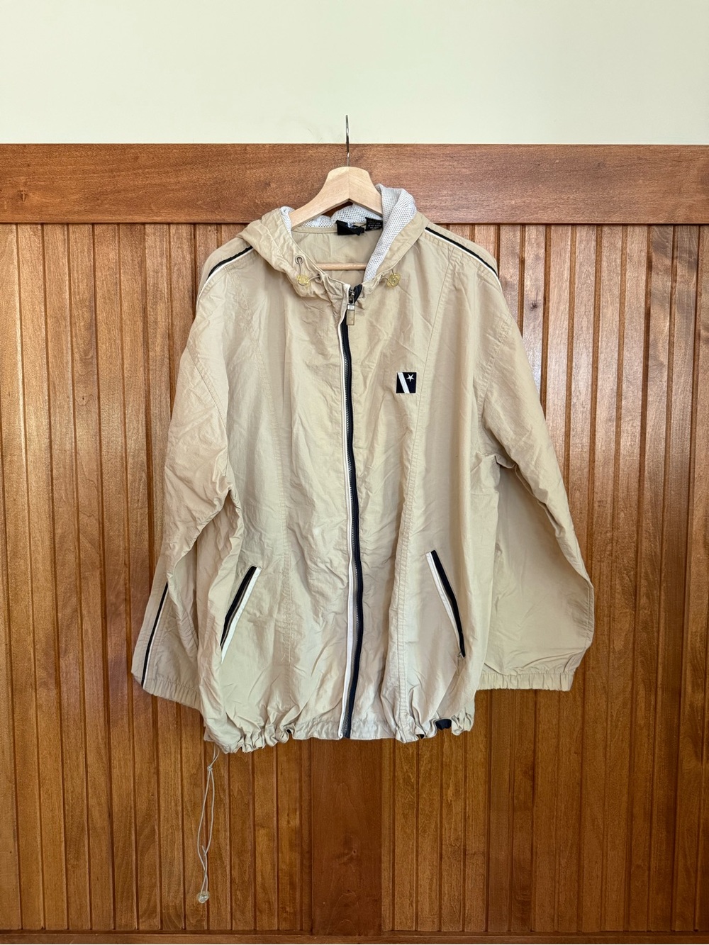 Venezia Light Beige Hooded Windbreaker with Contrast Trim